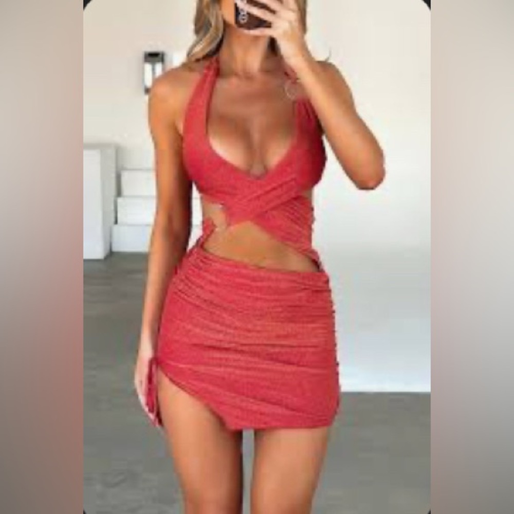 NWT Sister Party Red Halter Cut-Out Dress